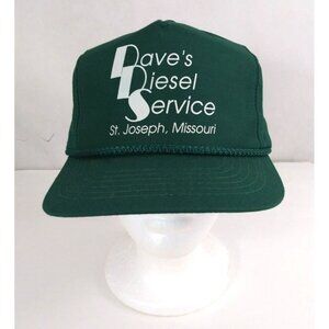 Vintage Dave's Diesel Service Green Corded Snapback Trucker Hat Baseball Cap